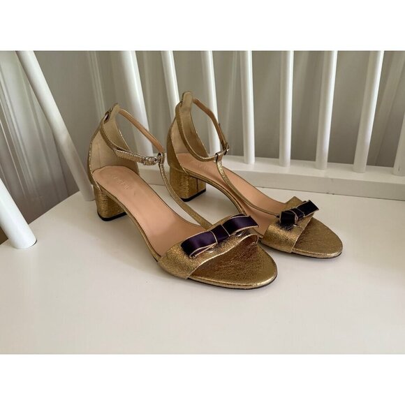 J. Crew Gold & Navy Heels - Picture 1 of 6